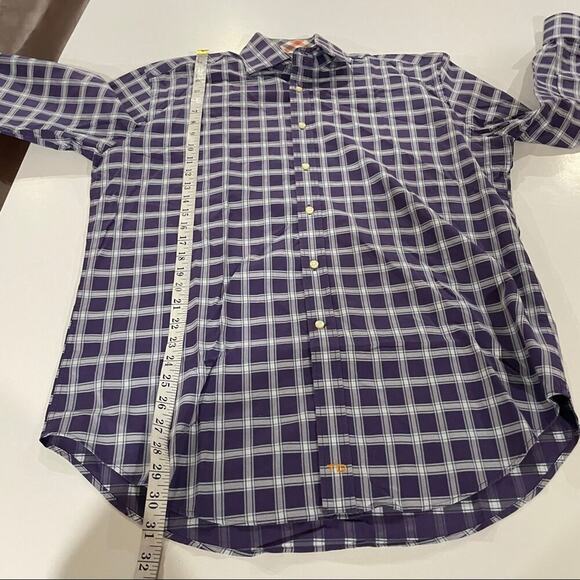 Thomas Dean Purple & White Striped Plaid Long Sleeve Button Down Shirt Size L - Picture 7 of 7